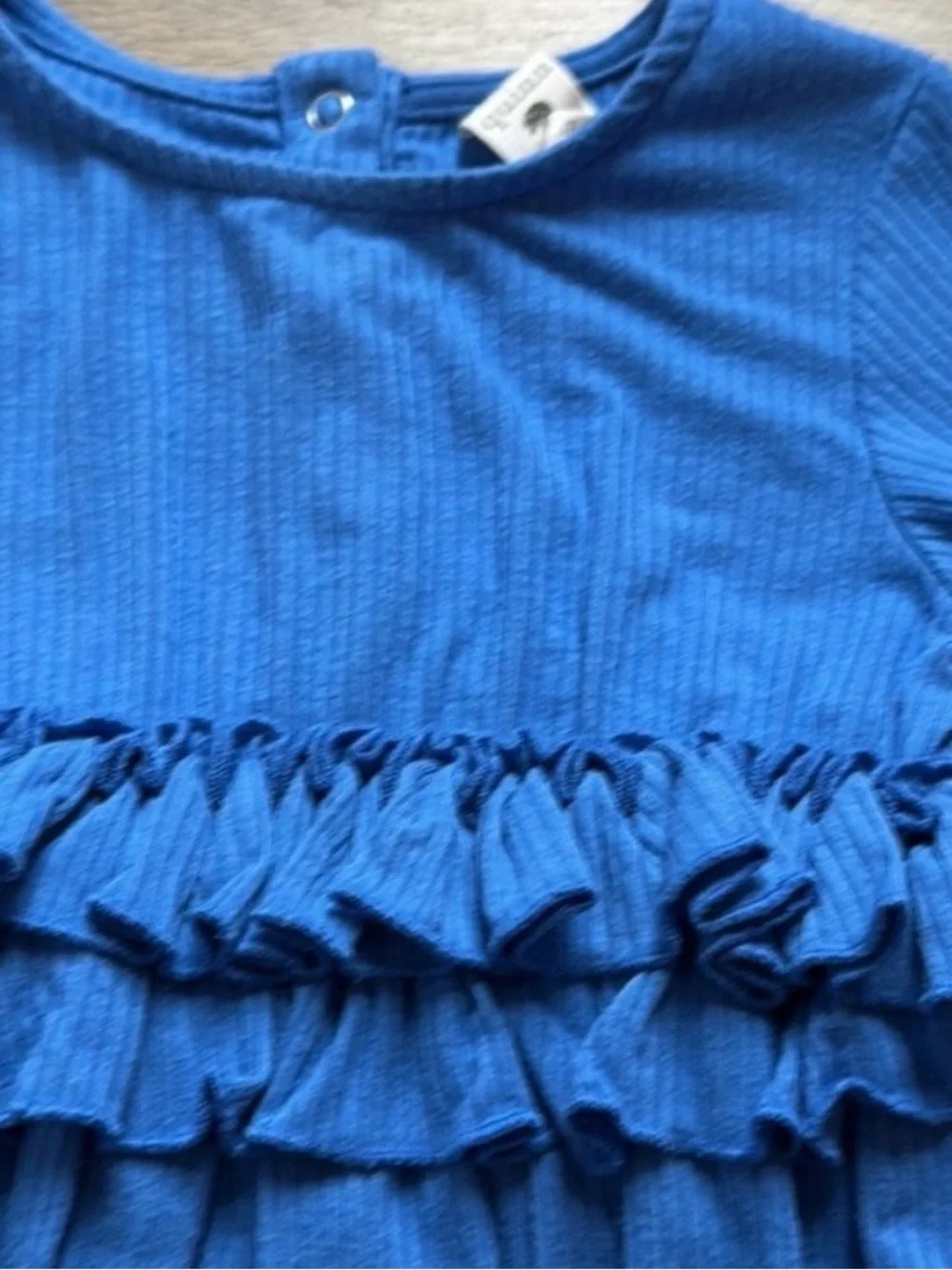 Kate Quinn Blue Ribbed Ruffle Bubble Romper Bodysuit 2T Long Sleeve EUC